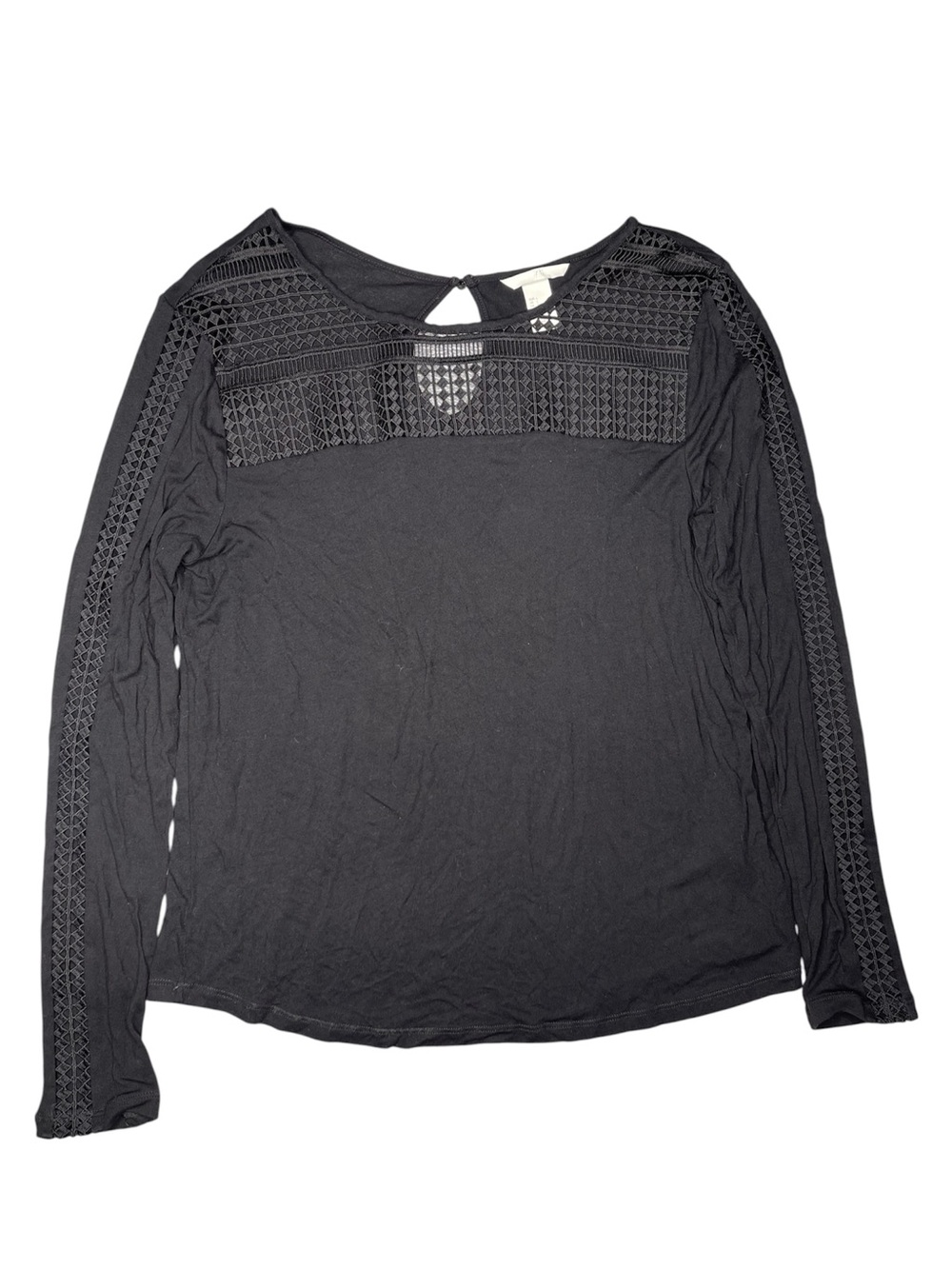 H&M Black Long Sleeve Top with Lace Yoke